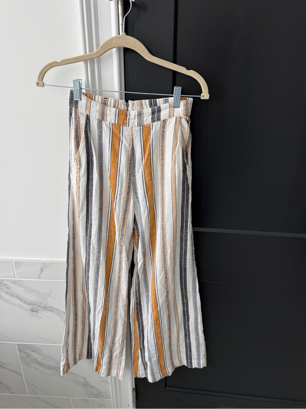 Tigerlily Striped Wide Leg Pants in White, Mustard & Gray